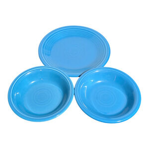 FiestaWear3pcPeacock Blue ColorVintage 2005 Discontinued 2 Dessert Dishes 1Plate